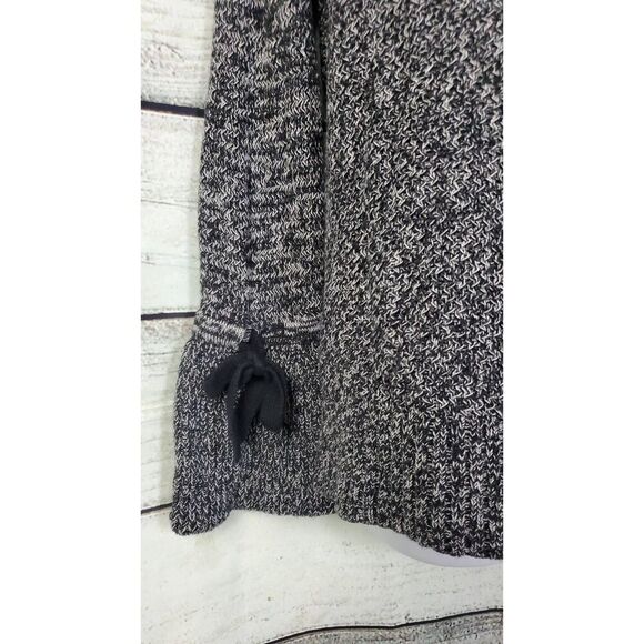 LOFT Black White Marled Knit Sweater Size Small 100% Cotton Long Sleeve Bow Cuff - Picture 3 of 10